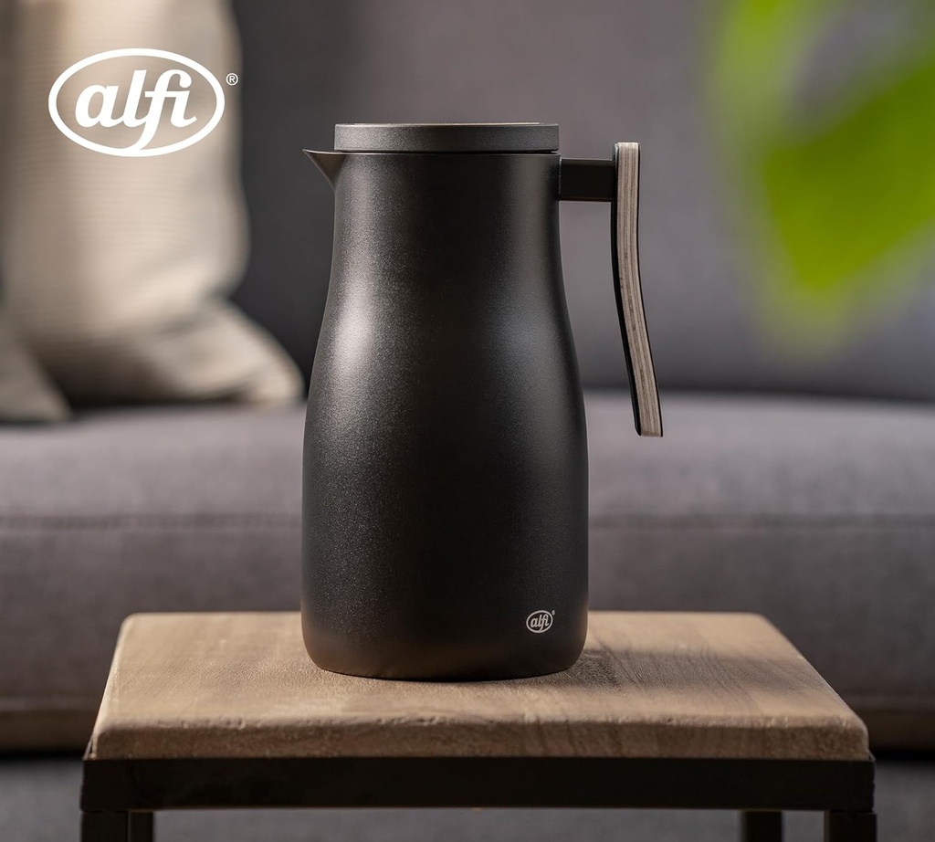 السيف ترمس قهوة وشاي استيل من ألفي / تصميم أنيق يناسب جميع الأذواق / مصنوع للحفاظ على حرارة المشروبات لساعات طويلة / مثالي للاستخدام اليومي في المنزل أو المكتب / لون خشبي لامع سعه 1 لتر - 1 لتر - اسود