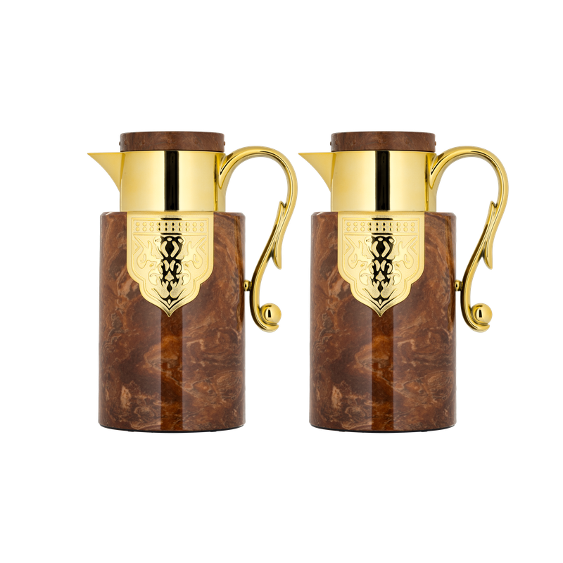 A luxurious two-piece coffee and tea set from Al Saif / Elegant design that suits all tastes / Made to maintain the heat of drinks for long hours / Ideal for daily use at home or office / Multi-color - brown/gold