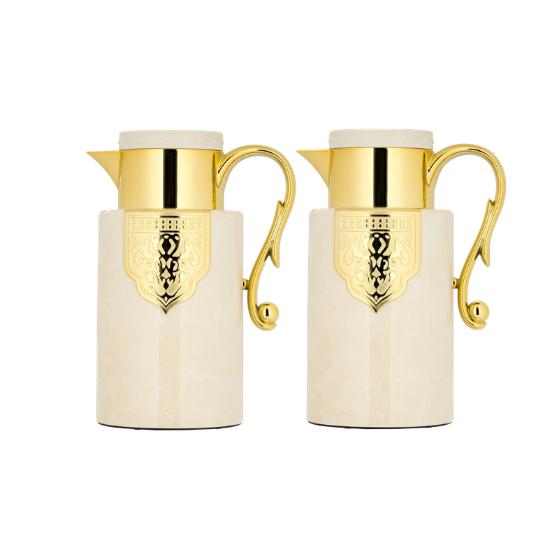 طقم فخامة للقهوة وشاي قطعتين من السيف / تصميم أنيق يناسب جميع الأذواق / مصنوع للحفاظ على حرارة المشروبات لساعات طويلة / مثالي للاستخدام اليومي في المنزل أو المكتب / متعدد الالوان - عاجي/ذهبي