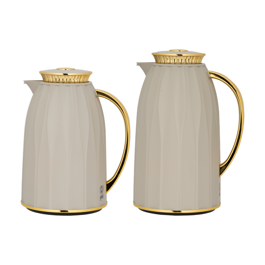Elegance two-piece coffee and tea set from Al Saif / Elegant design that suits all tastes / Made to maintain the heat of drinks for long hours - light gray gilded