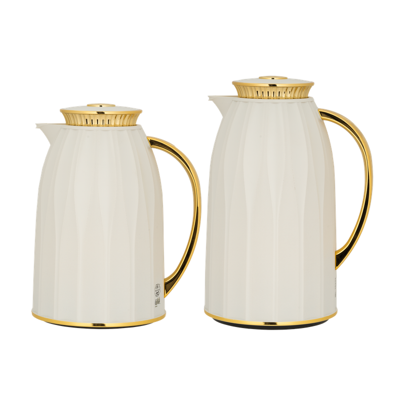 Elegance two-piece coffee and tea set from Al Saif / Elegant design that suits all tastes / Made to maintain the heat of drinks for long hours - Ivory/Gold