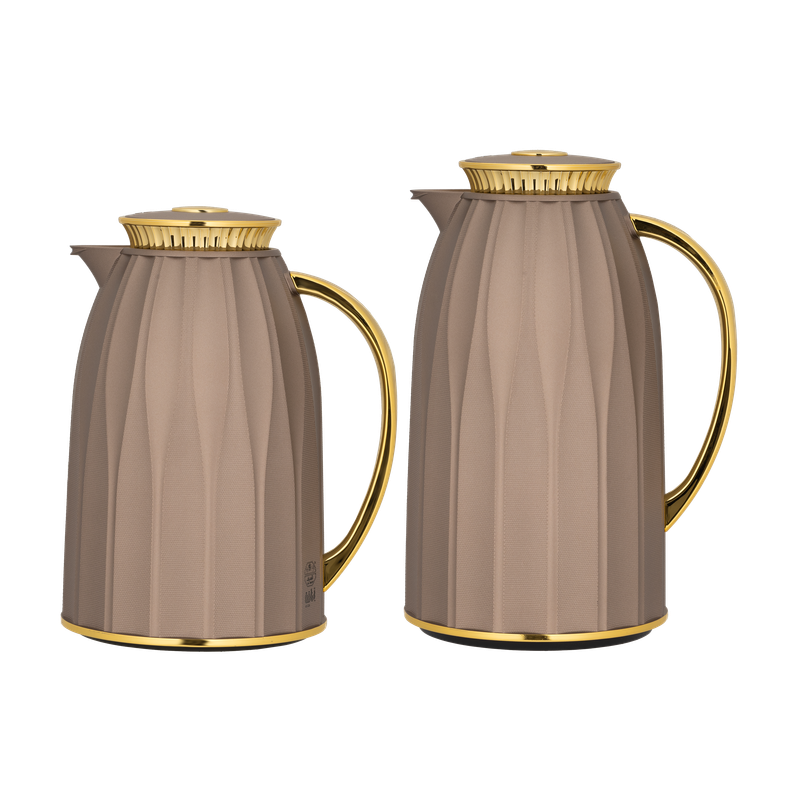 Elegance 2-Piece Coffee and Tea Set from Al Saif / Elegant design that suits all tastes / Made to maintain the heat of drinks for long hours - Brown/Gold