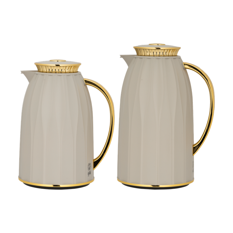 Elegance 2-piece coffee and tea set from Al Saif / Elegant design that suits all tastes / Made to maintain the heat of drinks for long hours - grey/gold