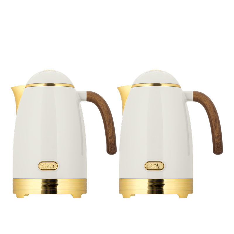 Nada two-piece coffee and tea set from Al Saif / Elegant design that suits all tastes / Made to maintain the heat of drinks for long hours - Ivory/Gold