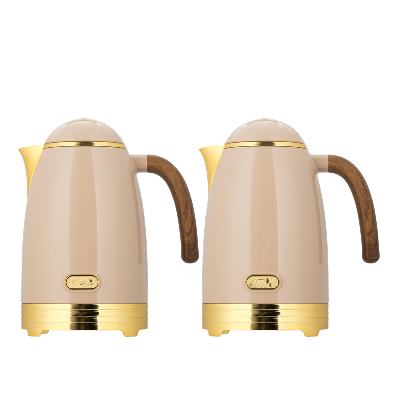 Nada two-piece coffee and tea set from Al Saif / Elegant design that suits all tastes / Made to maintain the heat of drinks for long hours - brown/gold