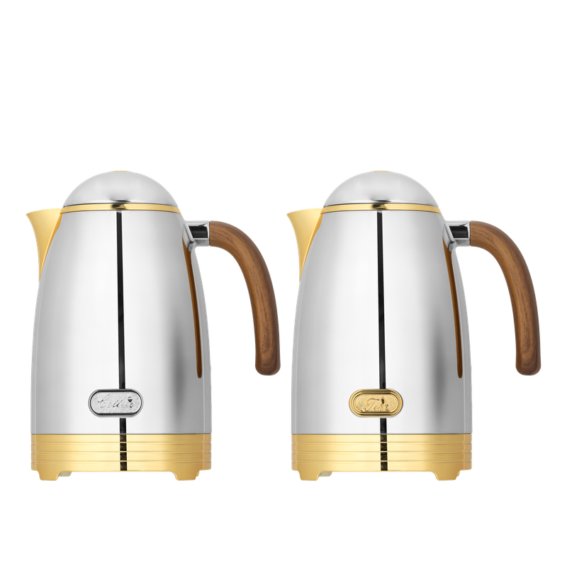 Nada two-piece coffee and tea set from Al Saif / Elegant design that suits all tastes / Made to maintain the heat of drinks for long hours - nickel/gold