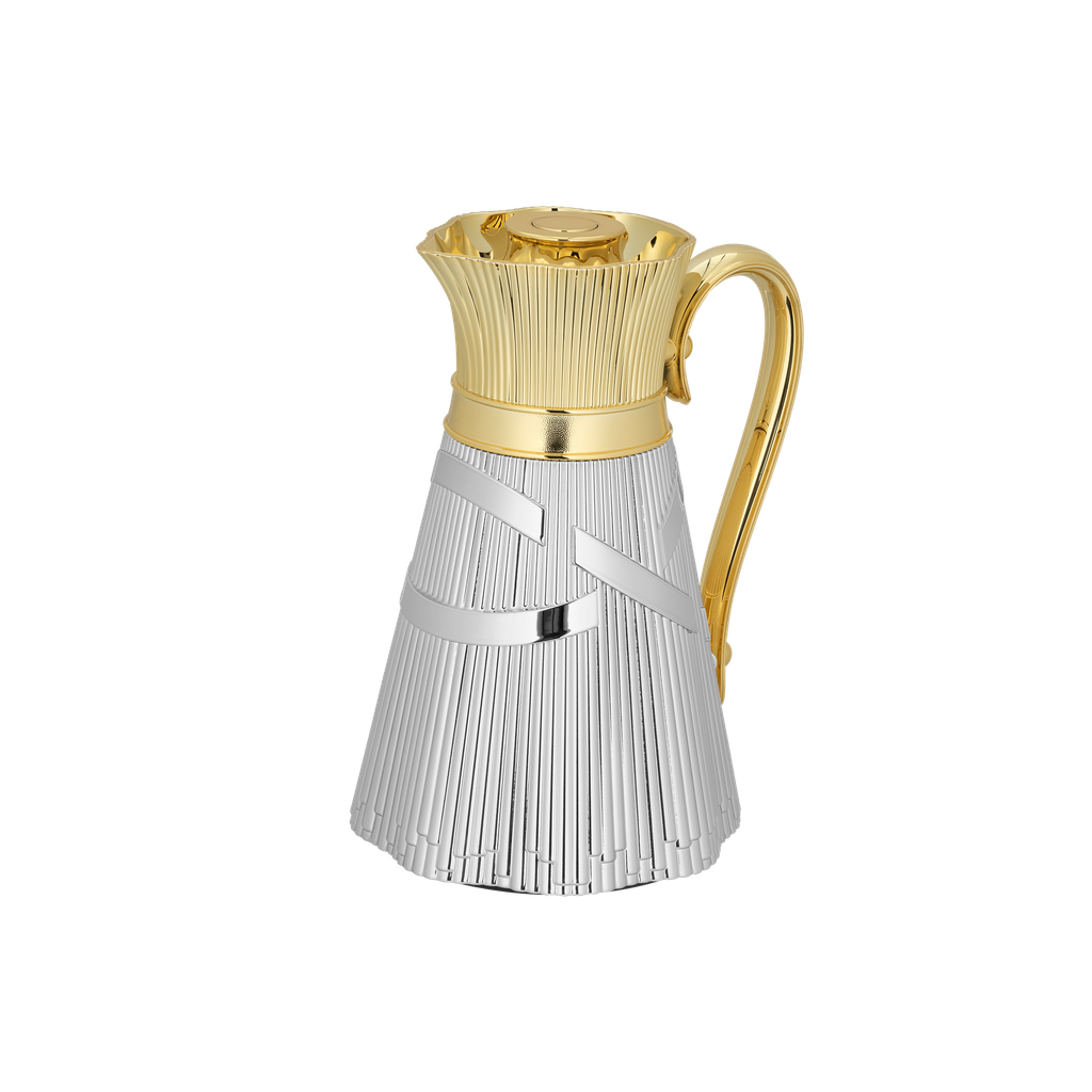 Two-piece Nagham coffee and tea set from Al Saif / Elegant design to suit all tastes / Made to maintain the heat of drinks for long hours / Ideal for daily use at home or office / Multi-colored - nickel/gold