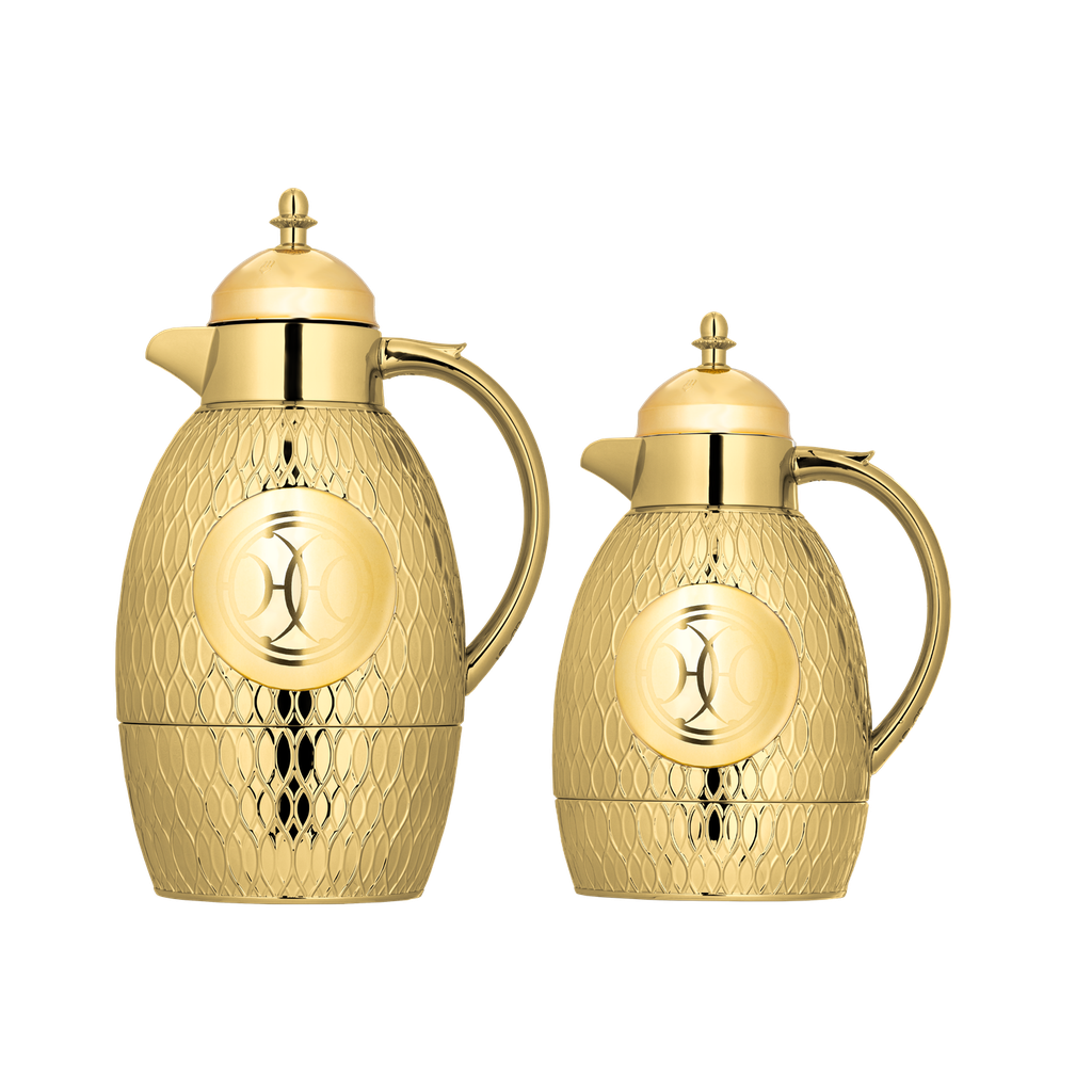 Two-piece Lamsa set for coffee and tea from Al Saif / Elegant design that suits all tastes / Made to maintain the heat of drinks for long hours / Ideal for daily use at home or office / Multi-color - Gold