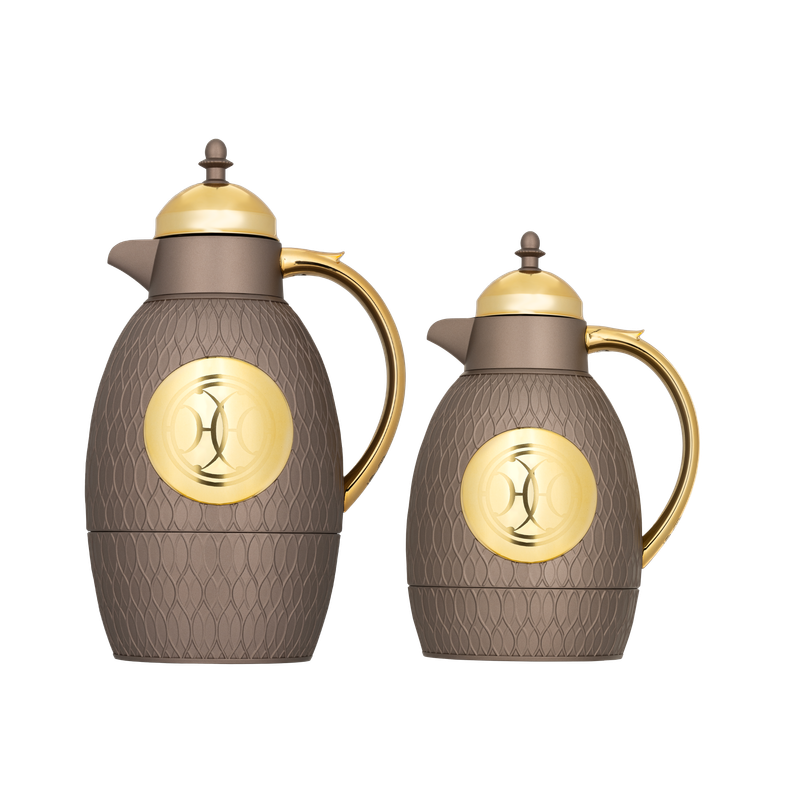 Two-piece Lamsa set for coffee and tea from Al Saif / Elegant design that suits all tastes / Made to maintain the heat of drinks for long hours / Ideal for daily use at home or office / Multi-color - brown/gold