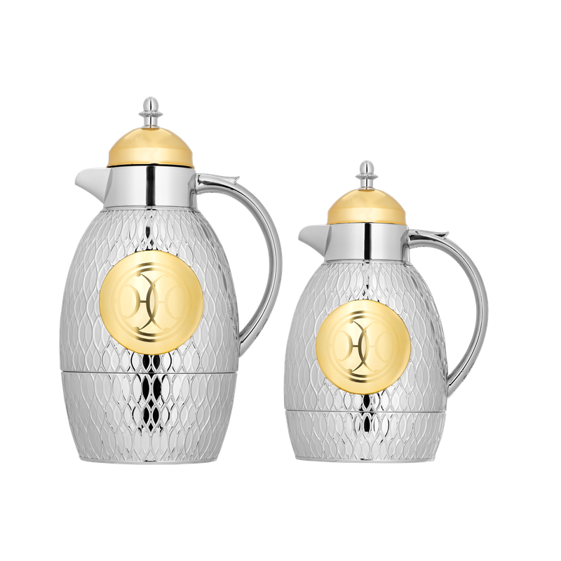 Two-piece Lamsa set for coffee and tea from Al Saif / Elegant design that suits all tastes / Made to maintain the heat of drinks for long hours / Ideal for daily use at home or office / Multi-color - nickel/gold