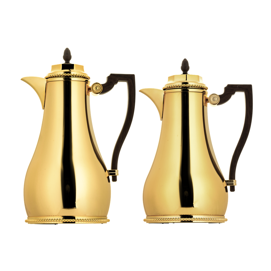 Two-piece thermos set for coffee and tea from Al Saif, capacity 1.0/0.7 liters / Elegant design that suits all tastes / Made to preserve the heat of drinks for long hours - Wooden Gold - 1.0/0.75 liters