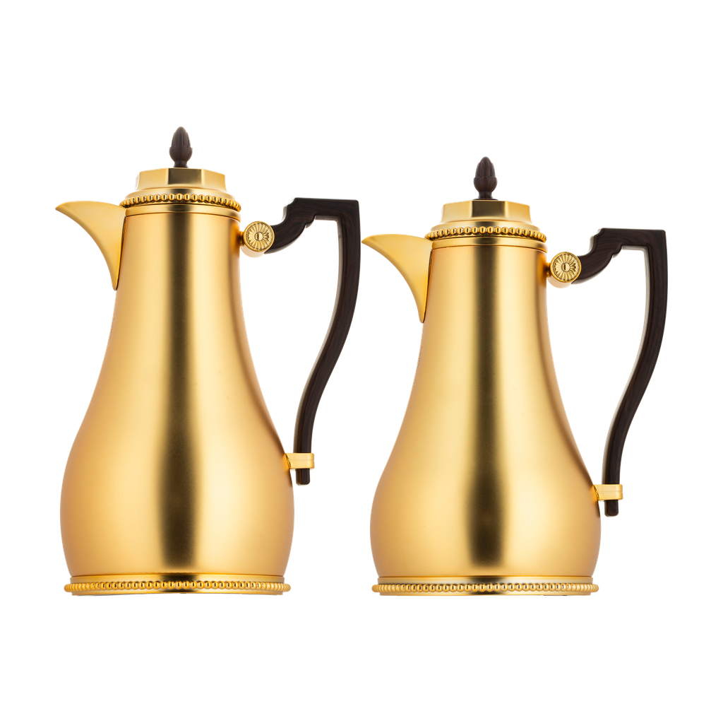 Two-piece thermos set for coffee and tea from Al Saif, capacity 1.0/0.7 liters / Elegant design that suits all tastes / Made to preserve the heat of drinks for long hours - wooden matte gold - 1.0/0.75 liters