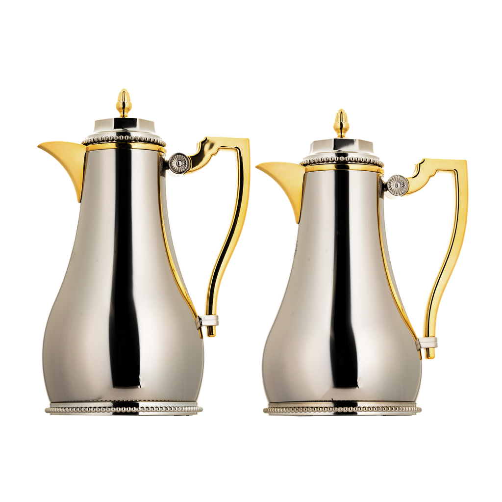 Two-piece thermos set for coffee and tea from Al Saif, capacity 1.0/0.7 liters / Elegant design that suits all tastes / Made to preserve the heat of drinks for long hours - 1.0/0.75 liters - gilded nickel