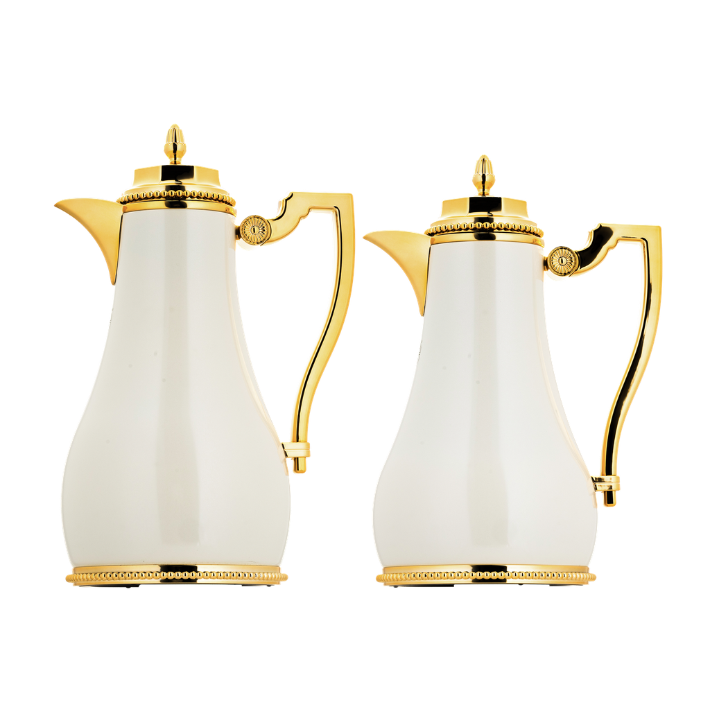 Two-piece thermos set for coffee and tea from Al Saif, capacity 1.0/0.7 liters / Elegant design that suits all tastes / Made to preserve the heat of drinks for long hours - 1.0/0.75 liters - Ivory / Gold