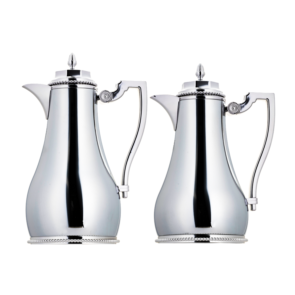 Two-piece thermos set for coffee and tea from Al Saif, capacity 1.0/0.7 liters / elegant design that suits all tastes / made to preserve the heat of drinks for long hours - 1.0/0.75 liters - chrome