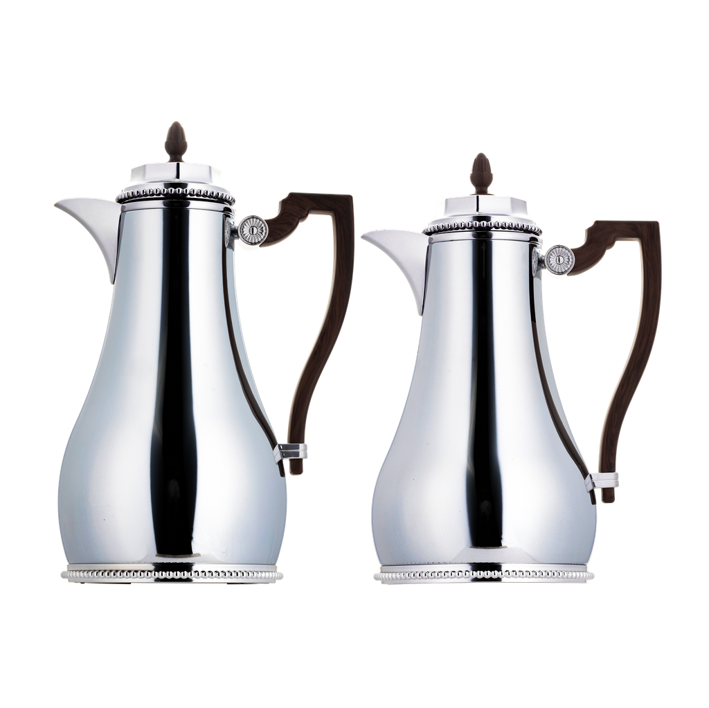Two-piece thermos set for coffee and tea from Al Saif, capacity 1.0/0.7 liters / Elegant design that suits all tastes / Made to preserve the heat of drinks for long hours - 1.0/0.75 liters - wooden chrome