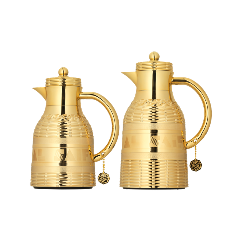 Two-piece Talah coffee and tea set from Al Saif / Elegant design to suit all tastes / Made to maintain the heat of drinks for long hours / Ideal for daily use at home or office / Multi-color - Gold