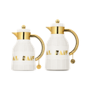 Two-piece Talah coffee and tea set from Al Saif / Elegant design to suit all tastes / Made to maintain the heat of drinks for long hours / Ideal for daily use at home or office / Multi-color - Ivory/Gold