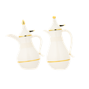 Two-piece Hafawa coffee and tea set from Al Saif / Elegant design that suits all tastes / Made to maintain the heat of drinks for long hours / Ideal for daily use at home or office / Multi-color - Ivory/Gold