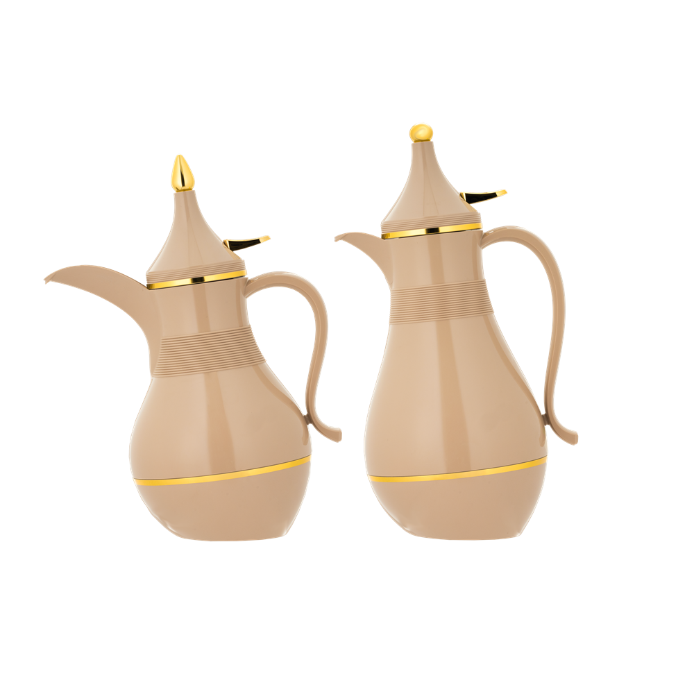 Hafawa coffee and tea two-piece set from Al Saif / Elegant design to suit all tastes / Made to maintain the heat of drinks for long hours / Ideal for daily use at home or office / Multi-color - brown/gold