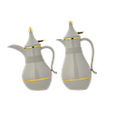 Two-piece Hafawa coffee and tea set from Al Saif / Elegant design that suits all tastes / Made to maintain the heat of drinks for long hours / Ideal for daily use at home or office / Multi-color - gray/gold