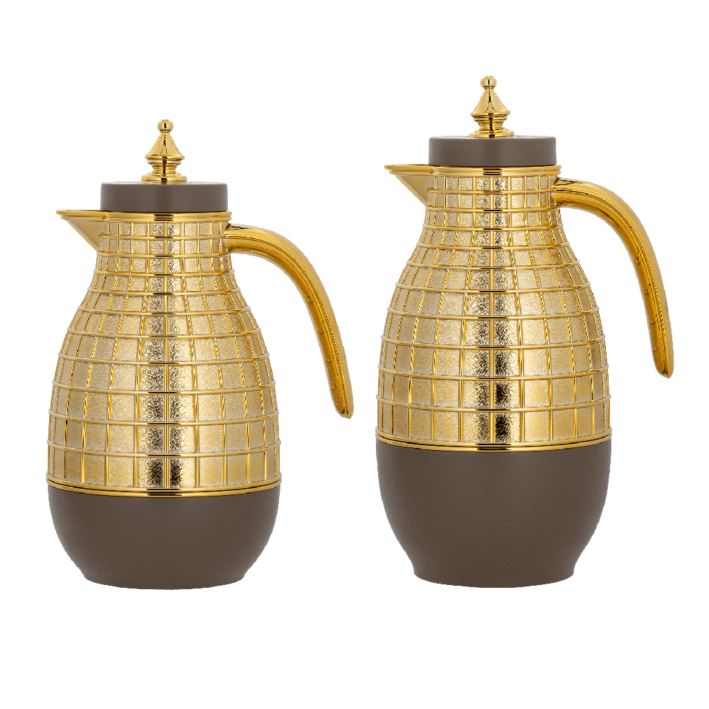 Mira coffee and tea two-piece set from Al Saif / Elegant design to suit all tastes / Made to maintain the heat of drinks for long hours / Ideal for daily use at home or office / Multi-color - brown/gold
