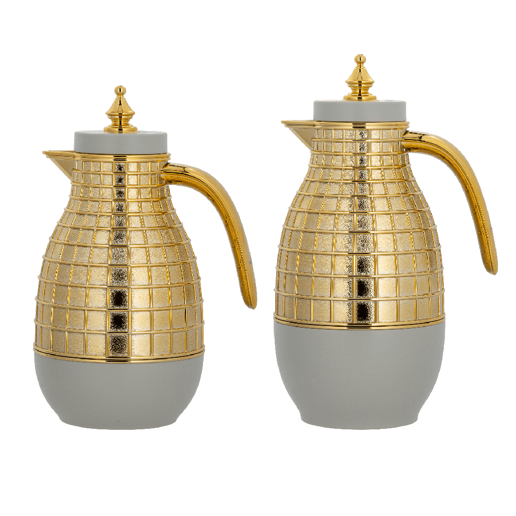 Mira coffee and tea two-piece set from Al Saif / Elegant design to suit all tastes / Made to maintain the heat of drinks for long hours / Ideal for daily use at home or office / Multi-color - gray/gold