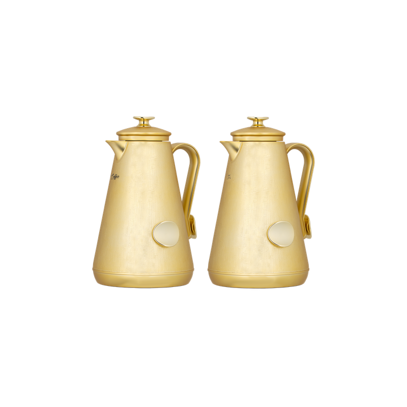 Serena two-piece coffee and tea set from Al Saif / Elegant design that suits all tastes / Made to maintain the heat of drinks for long hours / Ideal for daily use at home or office / Multi-color - Gold