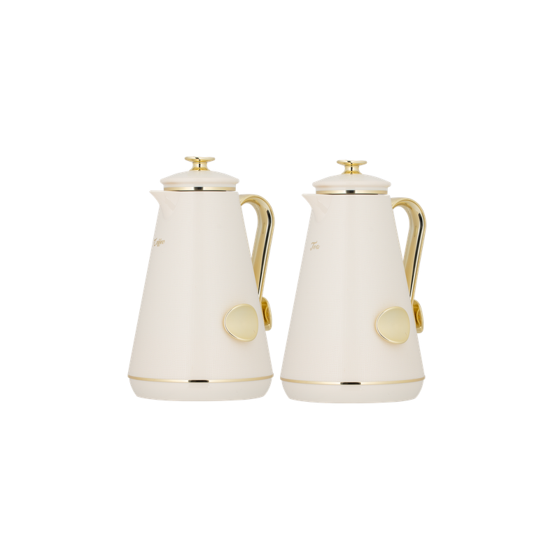 Two-piece Serena coffee and tea set from Al Saif / Elegant design to suit all tastes / Made to maintain the heat of drinks for long hours / Ideal for daily use at home or office / Multi-color - Ivory/White
