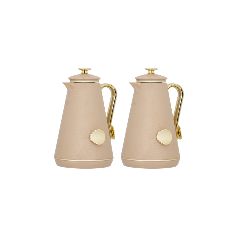 Two-piece Serena coffee and tea set from Al Saif / Elegant design that suits all tastes / Made to maintain the heat of drinks for long hours / Ideal for daily use at home or office / Multi-color - brown/gold