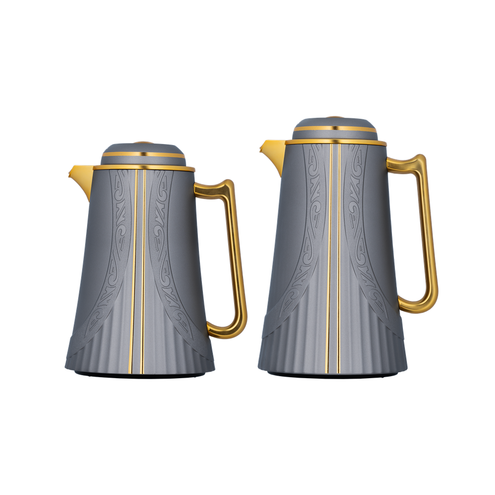 Greta set for coffee and tea, two pieces from Al Saif, size 1.0/0.7 liters / / Elegant design to suit all tastes / Multi-colored - dark gray/gold