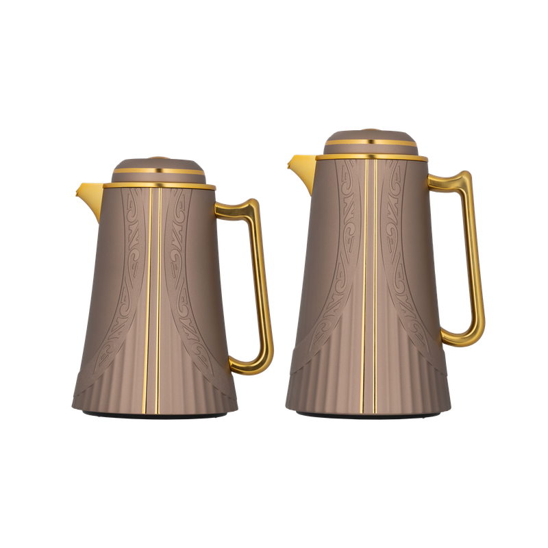 Greta set for coffee and tea, two pieces from Al Saif, size 1.0/0.7 liters / / Elegant design to suit all tastes / Multi-colored - brown/gold