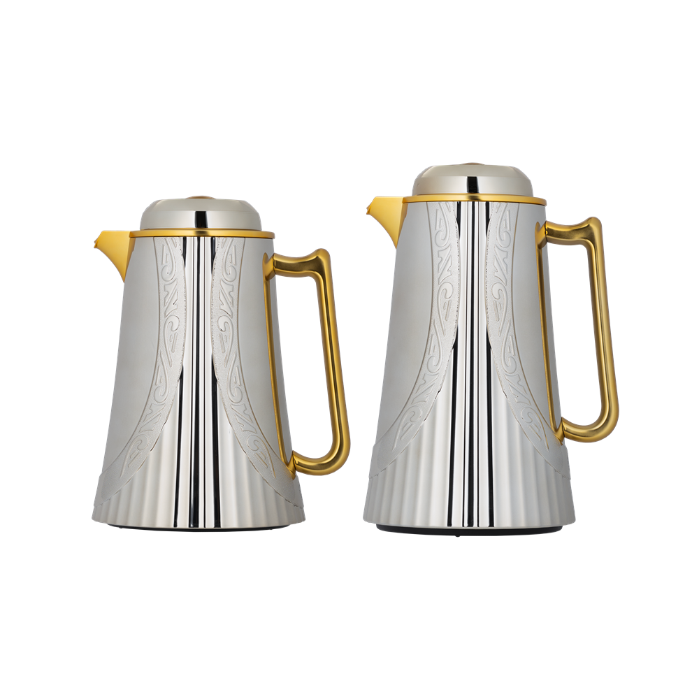 Greta set for coffee and tea, two pieces from Al Saif, size 1.0/0.7 liters / / Elegant design to suit all tastes / Multi-colored - nickel/gold