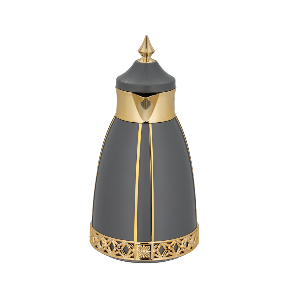 Two-piece Shaden coffee and tea set from Al Saif / Elegant design to suit all tastes / Made to maintain the heat of drinks for long hours / Ideal for daily use at home or office / Multi-color - dark gray/gold
