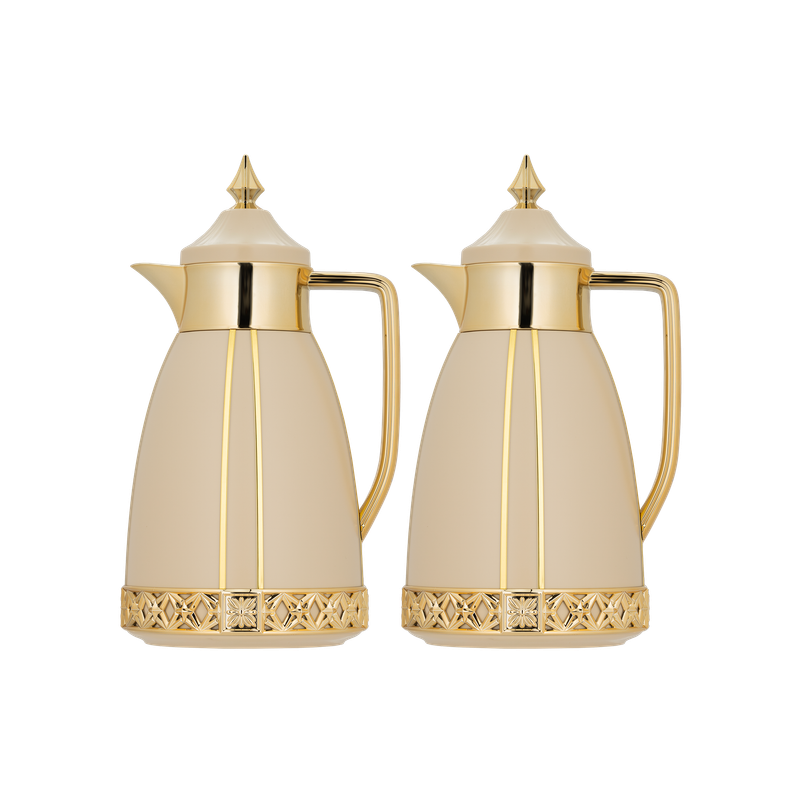 طقم شادن للقهوة وشاي قطعتين من السيف / تصميم أنيق يناسب جميع الأذواق / مصنوع للحفاظ على حرارة المشروبات لساعات طويلة / مثالي للاستخدام اليومي في المنزل أو المكتب / متعدد الالوان - بيج