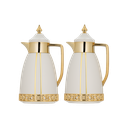 Two-piece Shaden coffee and tea set from Al Saif / Elegant design to suit all tastes / Made to maintain the heat of drinks for long hours / Ideal for daily use at home or office / Multi-color - Ivory/Gold