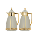 Two-piece Shaden coffee and tea set from Al Saif / Elegant design that suits all tastes / Made to maintain the heat of drinks for long hours / Ideal for daily use at home or office / Multi-color - gray/gold