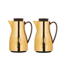 Two-piece Orchid coffee and tea set from Al Saif / Elegant design to suit all tastes / Made to maintain the heat of drinks for long hours / Ideal for daily use at home or office / Multi-color - matte gold - wooden