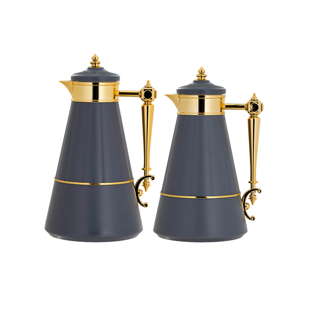 Dalin two-piece coffee and tea set from Al Saif / Elegant design to suit all tastes / Made to maintain the heat of drinks for long hours / Ideal for daily use at home or office / Multi-color - gray/gold
