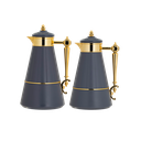 Dalin two-piece coffee and tea set from Al Saif / Elegant design to suit all tastes / Made to maintain the heat of drinks for long hours / Ideal for daily use at home or office / Multi-color - gray/gold