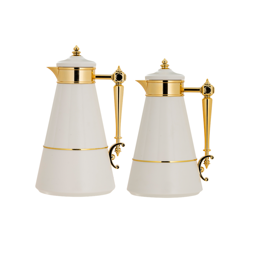 Dalin two-piece coffee and tea set from Al Saif / Elegant design to suit all tastes / Made to maintain the heat of drinks for long hours / Ideal for daily use at home or office / Multi-color - Ivory/Gold