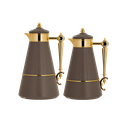 Dalin two-piece coffee and tea set from Al Saif / Elegant design to suit all tastes / Made to maintain the heat of drinks for long hours / Ideal for daily use at home or office / Multi-color - brown/gold