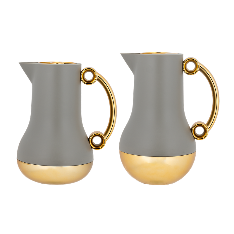Two-piece cellar set for coffee and tea from Al Saif / Elegant design that suits all tastes / Made to maintain the heat of drinks for long hours / Ideal for daily use at home or office / Multi-color - gray/gold