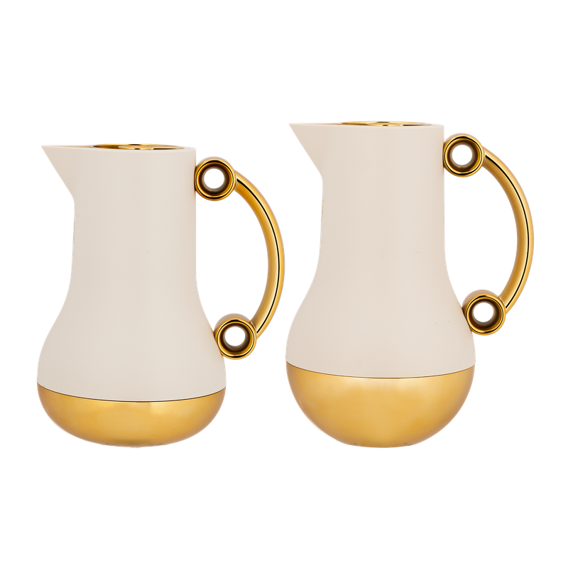 Two-piece cellar set for coffee and tea from Al Saif / Elegant design to suit all tastes / Made to maintain the heat of drinks for long hours / Ideal for daily use at home or office / Multi-color - white/gold