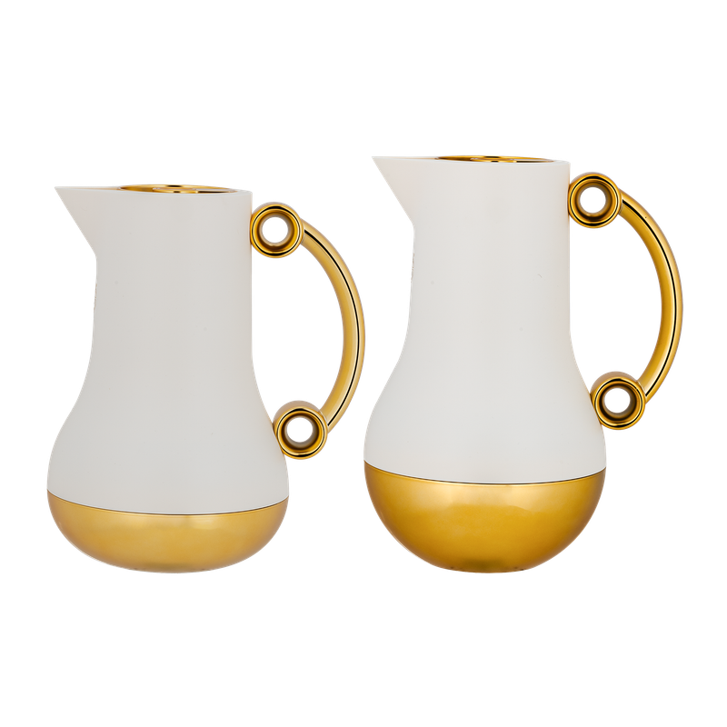 Two-piece cellar set for coffee and tea from Al Saif / Elegant design to suit all tastes / Made to maintain the heat of drinks for long hours / Ideal for daily use at home or office / Multi-color - Ivory/Gold