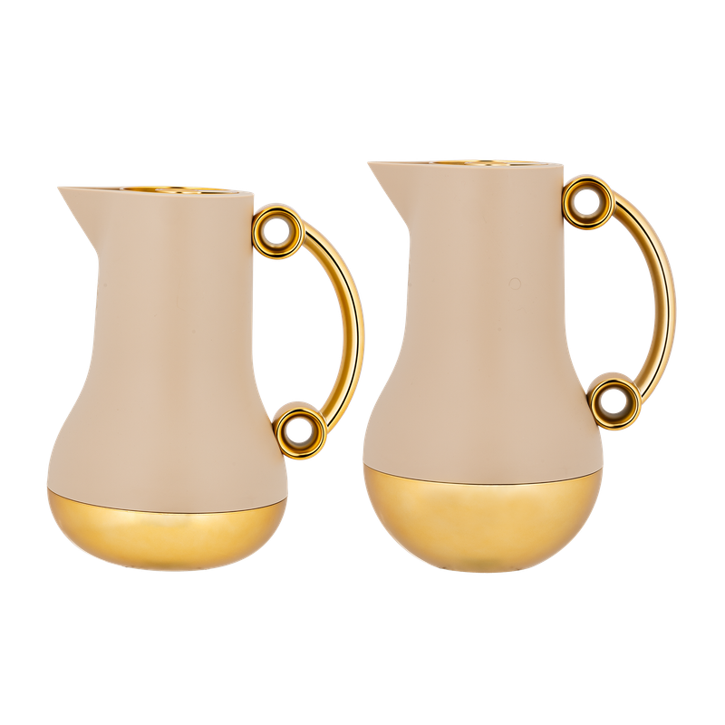 Two-piece cellar set for coffee and tea from Al Saif / Elegant design that suits all tastes / Made to maintain the heat of drinks for long hours / Ideal for daily use at home or office / Multi-color - brown/gold