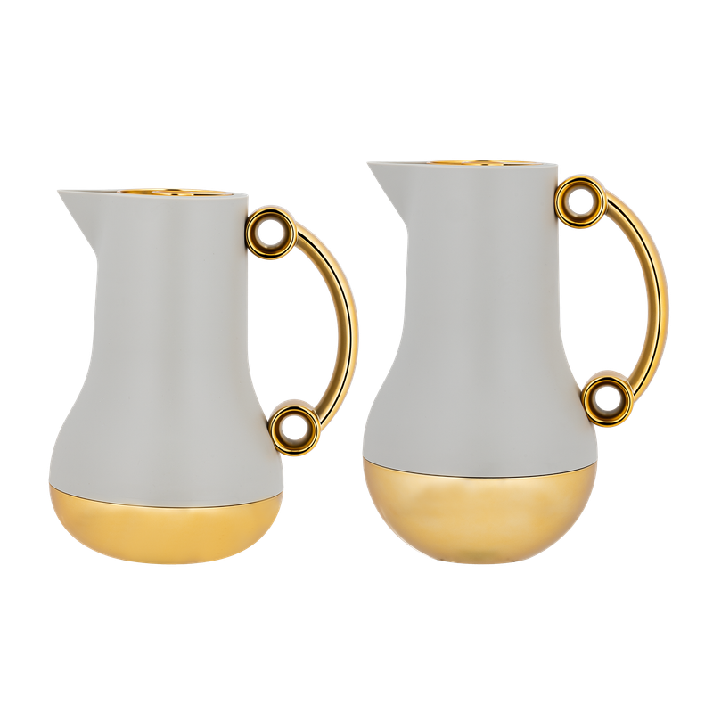 Two-piece cellar set for coffee and tea from Al Saif / Elegant design that suits all tastes / Made to maintain the heat of drinks for long hours / Ideal for daily use at home or office / Multi-color - gray/gold