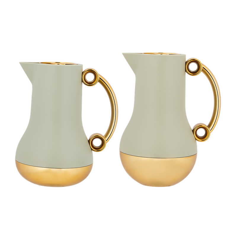 Two-piece cellar set for coffee and tea from Al Saif / Elegant design to suit all tastes / Made to maintain the heat of drinks for long hours / Ideal for daily use at home or office / Multi-color - matte green/gold