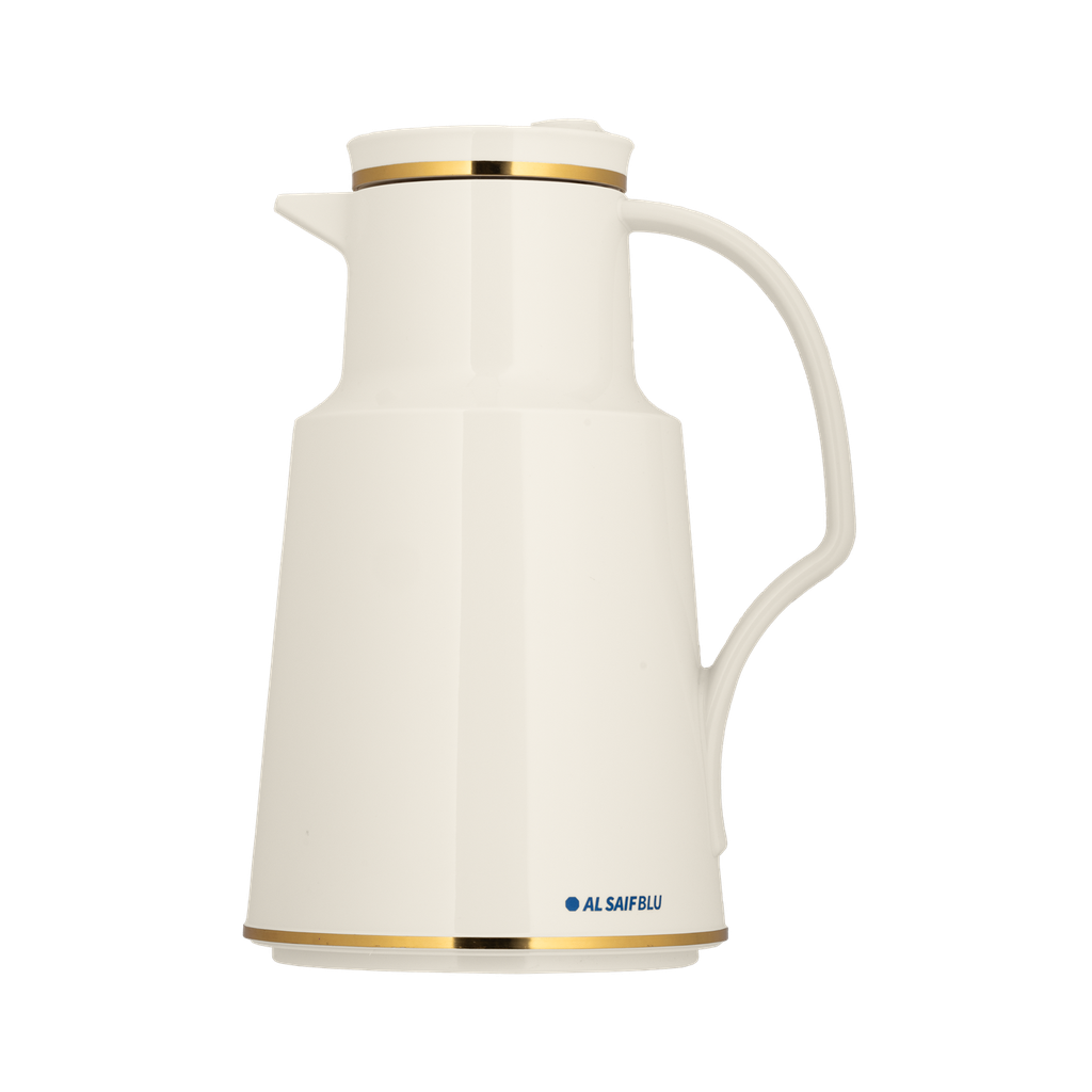 Thermos for coffee and tea from Al Saif Blue / elegant design to suit all tastes, capacity of 1 liter - ivory/gold