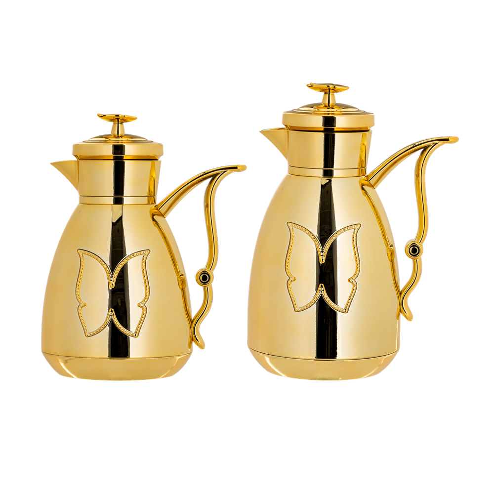 Two-piece Tulane coffee and tea set from Al Saif / Elegant design that suits all tastes / Made to maintain the heat of drinks for long hours / Ideal for daily use at home or office / Multi-color - Gold